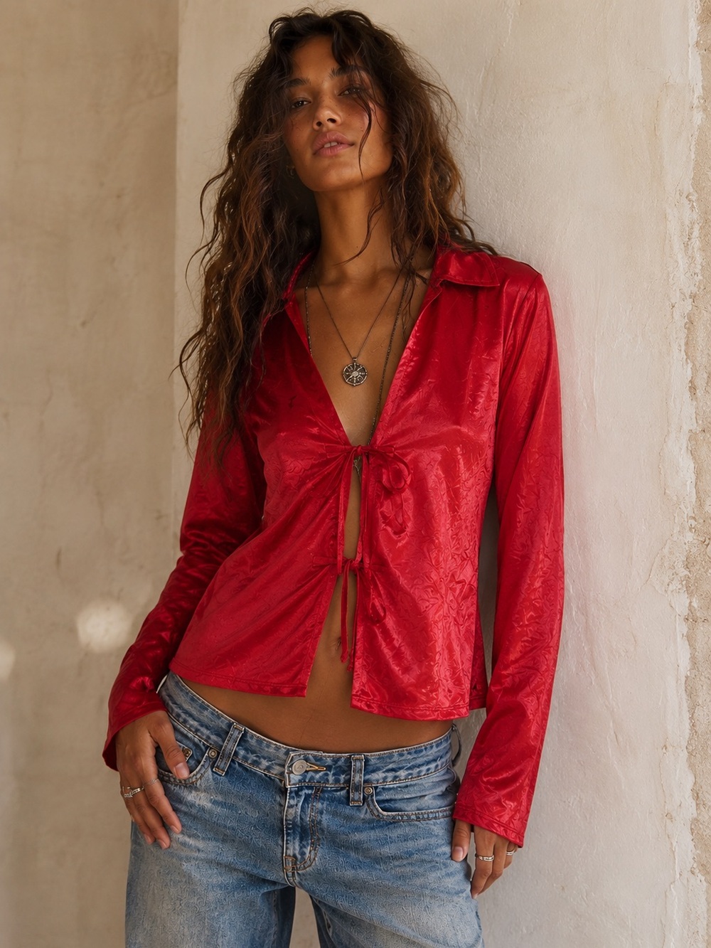 Free People Star Eyes Satin Shirt Size XS